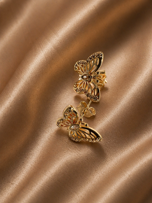 18K Gold Filled Monarch Butterfly Zirconia Earrings