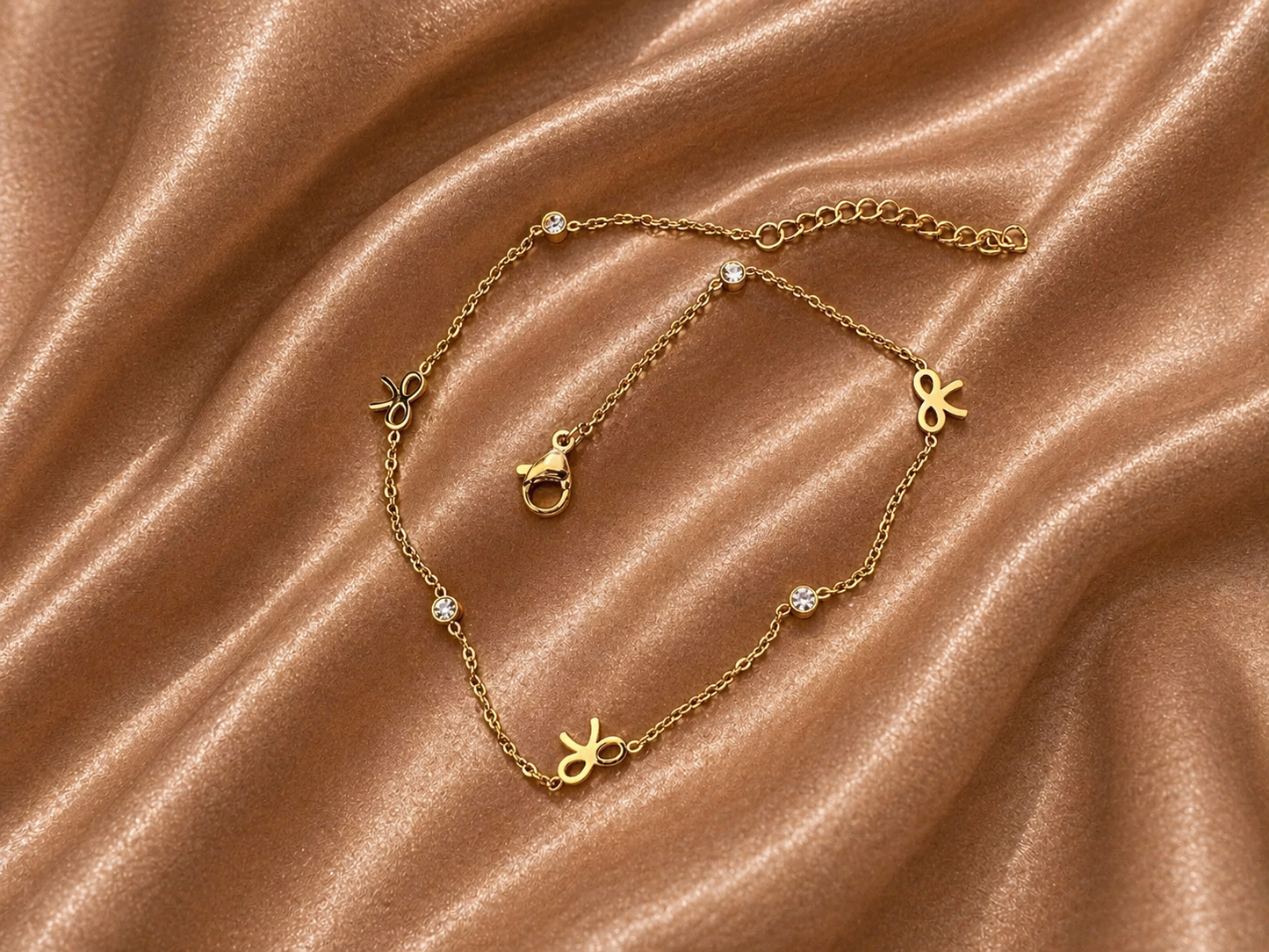 18k Gold Filled Stainless Steel Paris Ribbon Adjustable Anklet