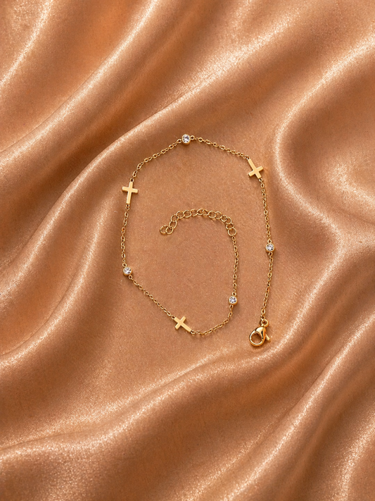 18k Gold Filled Stainless Steel Sacred Cross Adjustable Anklet